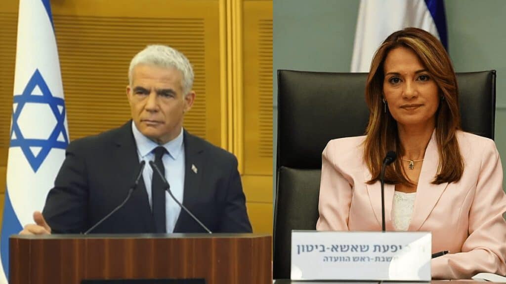 השרה שאשא ביטון (מימין) וראש הממשלה לפיד. צילום - דוברות הכנסת