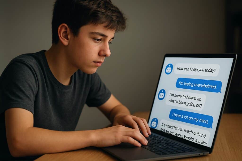 נער מתכתב עם בינה מלאכותית, AI (אילוסטרציה: chatgpt)