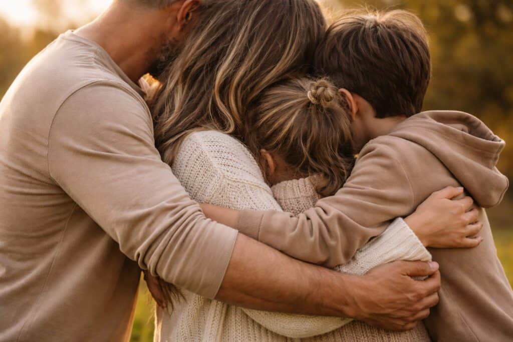 משפחה מתחבקת (אילוסטרציה: chatgpt)