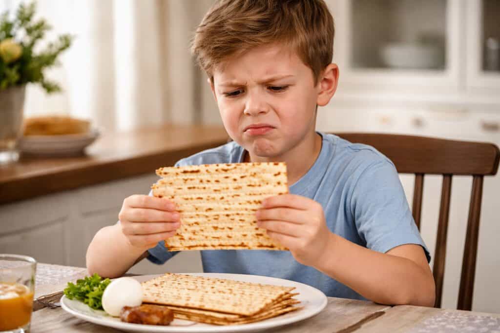 ילד מנסה לאכול מצה (אילוסטרציה: chatgpt)