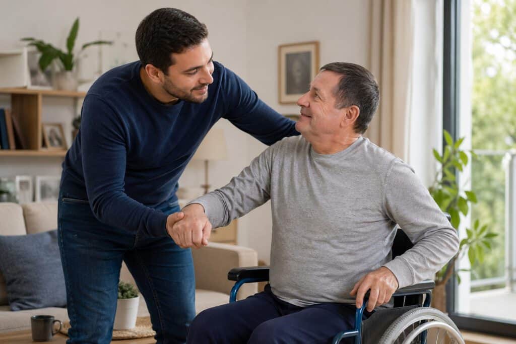 בן משפחה מטפל בקרוב עם מוגבלות (אילוסטרציה: chatgpt)