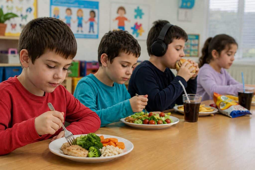 ילדים עם אוטיזם אוכלים (אילוסטרציה: chatgpt)